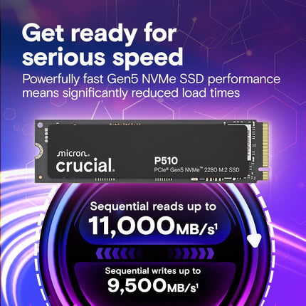 Crucial P510 2TB M.2 2280 NVMe SSD PCIe 5.0 x4, Up to 11000 MB/s Drive