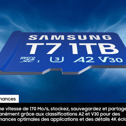 Samsung T7 1TB Blue microSDXC Memory Card UHS-I U3 V30 A2 up to 170MB/s