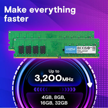Crucial 32GB 1 x 32GB DDR4 3200MHz CL22 UDIMM Desktop RAM Memory Module