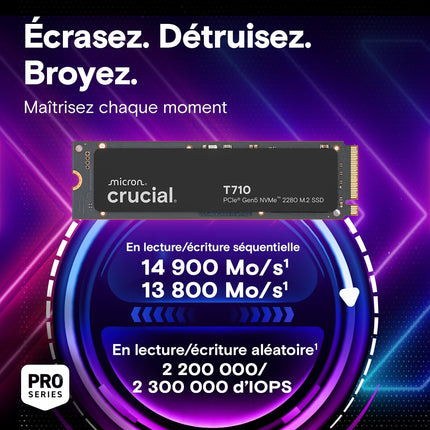 Crucial T710 1TB M.2 2280 NVMe SSD PCIe 5.0 x4, Up to 14900 MB/s Drive