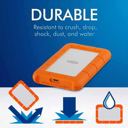 LaCie Rugged Secure 2TB Portable External HDD USB-C 130MB/s AES-256 Drive