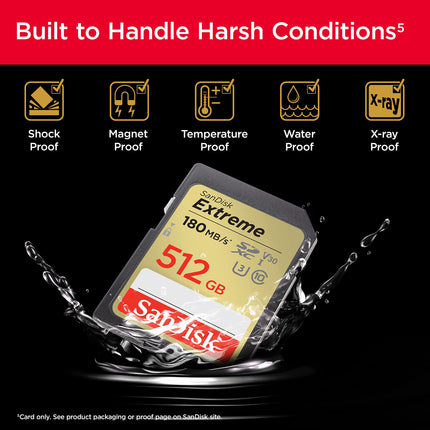 SanDisk Extreme 512GB SDXC UHS-I Class 10 U3 V30 130MB/s Write Memory Card