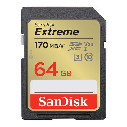 SanDisk Extreme 64GB SDXC UHS-I Class 10 U3 V30 Memory Card Black/Gold