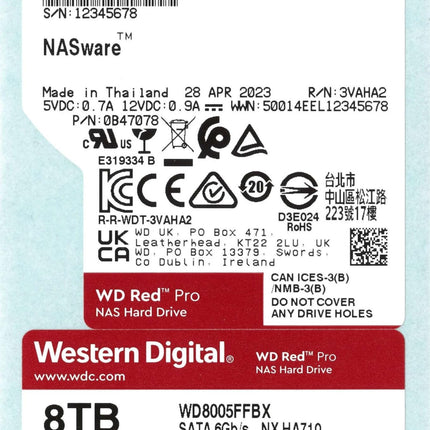 WD Red Pro 8TB 3.5-inch SATA NAS Hard Drive, 7200 RPM, 256MB Cache, CMR