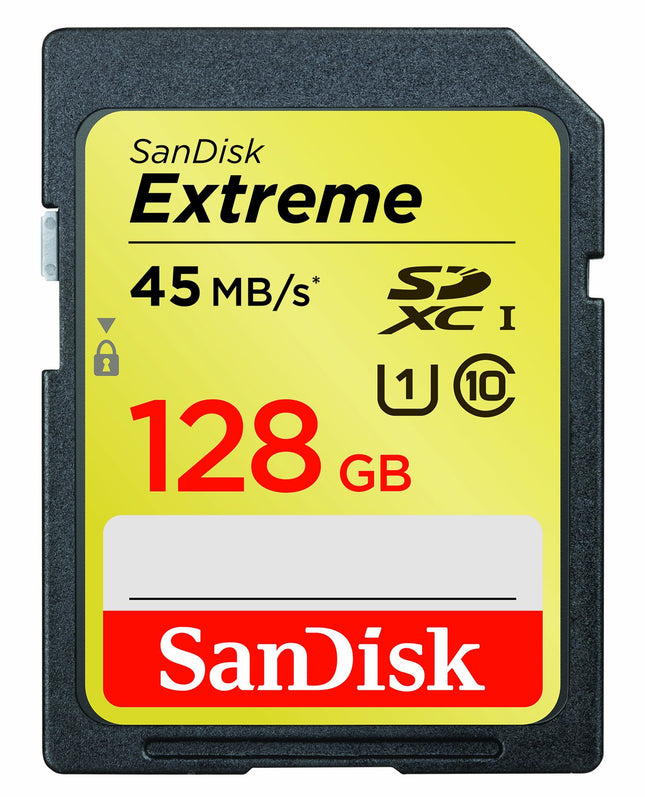 SanDisk Extreme 128GB SDXC UHS-I Class 10 Up to 45MB/s Read Memory Card