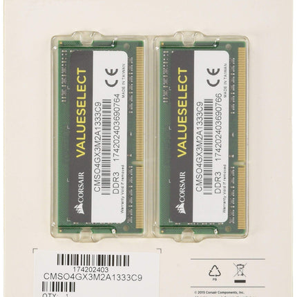 Corsair ValueSelect 4GB 2 x 2GB DDR3 1333MHz CL9 SO-DIMM Notebook Memory