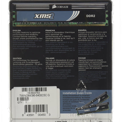Corsair XMS2 4GB DDR2 RAM 800MHz CL5 2 x 2GB Desktop PC Memory UDIMM Kit