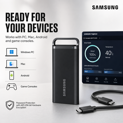 Samsung T5 EVO 2TB Portable SSD USB-C External SSD