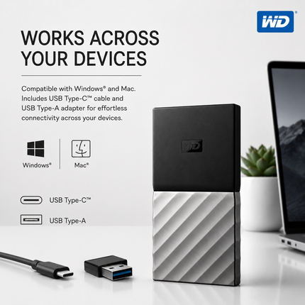 WD My Passport 1TB Portable SSD, USB-C Solid State Drive