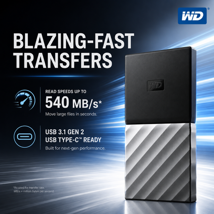 WD My Passport 1TB Portable SSD, USB-C Solid State Drive