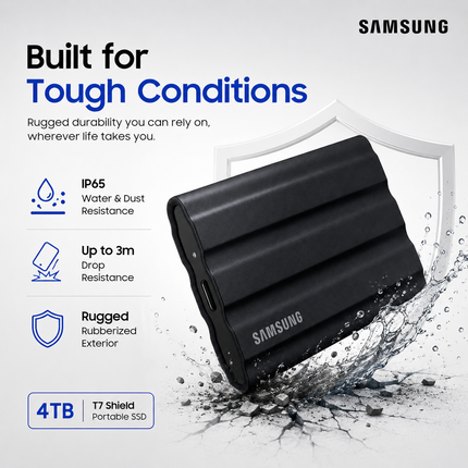 Samsung T7 Shield 4TB USB-C Rugged External SSD Black