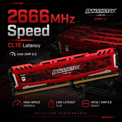 Crucial Ballistix Sport LT 32GB 4 x 8GB DDR4 2666MHz CL16 Desktop PC RAM