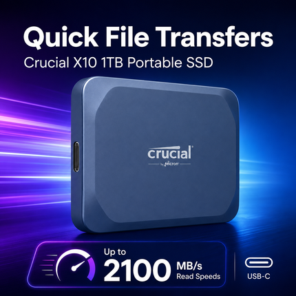 Crucial X10 1TB USB-C Portable SSD, Up to 2100 MB/s