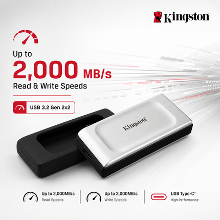 Kingston XS2000 2TB USB-C Portable SSD, Up to 2000MB/s