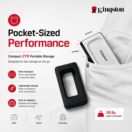 Kingston XS2000 2TB USB-C Portable SSD, Up to 2000MB/s