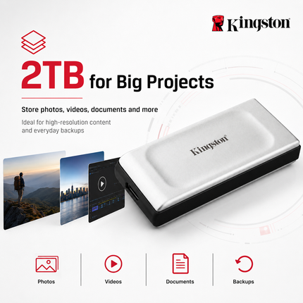 Kingston XS2000 2TB USB-C Portable SSD, Up to 2000MB/s