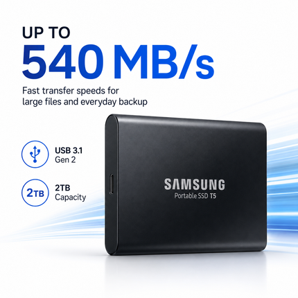 Samsung T5 2TB Portable SSD USB 3.1 Gen 2 Black