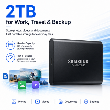 Samsung T5 2TB Portable SSD USB 3.1 Gen 2 Black