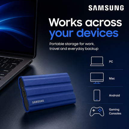 Samsung T7 Shield 1TB USB-C Portable SSD Blue