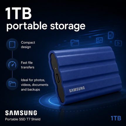 Samsung T7 Shield 1TB USB-C Portable SSD Blue