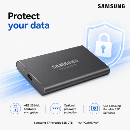 Samsung T7 2TB Portable SSD USB-C 1050MB/s Grey