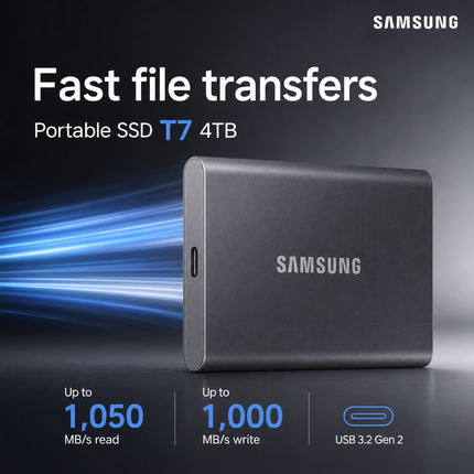 Samsung T7 4TB USB-C SSD for Fast External Storage