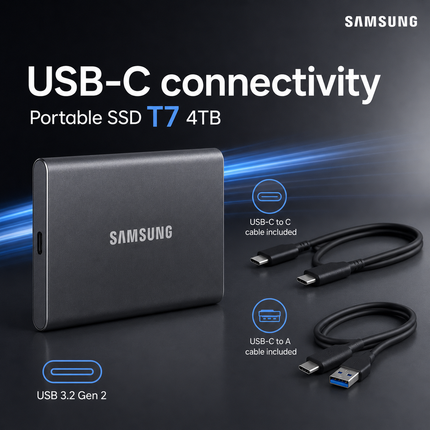 Samsung T7 4TB USB-C SSD for Fast External Storage