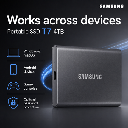 Samsung T7 4TB USB-C SSD for Fast External Storage