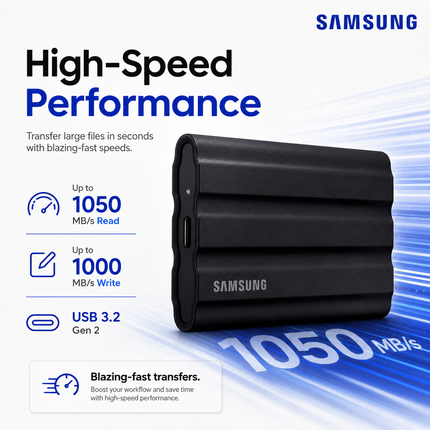 Samsung T7 Shield 2TB Portable SSD USB-C, Black