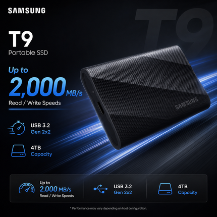 Samsung T9 4TB USB-C Portable SSD, 2000MB/s