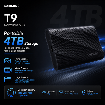 Samsung T9 4TB USB-C Portable SSD, 2000MB/s