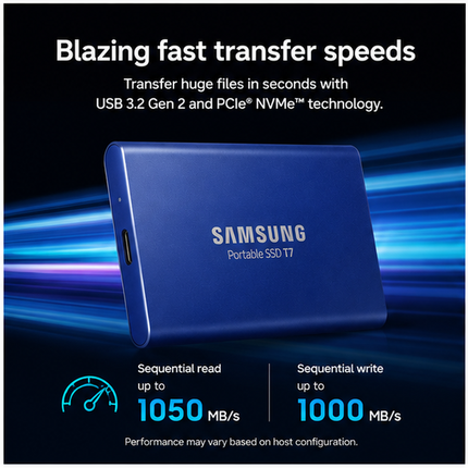Samsung T7 2TB USB-C Portable SSD, Indigo Blue