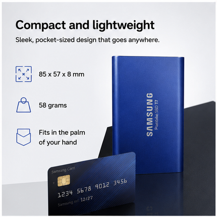 Samsung T7 2TB USB-C Portable SSD, Indigo Blue