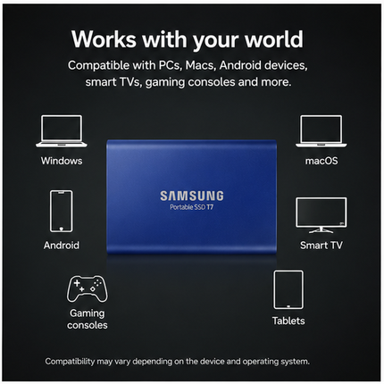 Samsung T7 2TB USB-C Portable SSD, Indigo Blue