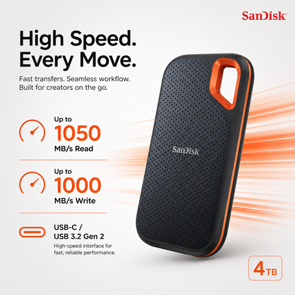 SanDisk Extreme Portable 4TB SSD USB-C External Solid State Drive