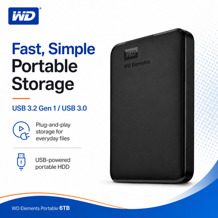 WD Elements 6TB Portable External Hard Drive