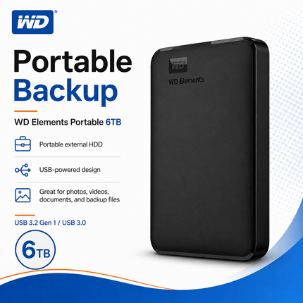 WD Elements 6TB Portable External Hard Drive