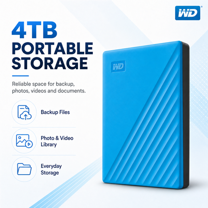 WD My Passport 4TB Blue Portable External Hard Drive
