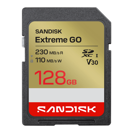 SanDisk Extreme GO 128GB SDXC UHS-I U3 V30 230MB/s SD Card for Cameras