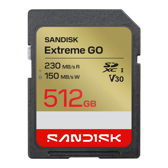 SanDisk Extreme GO 512GB SDXC UHS-I U3 V30 230MB/s SD Card for Cameras